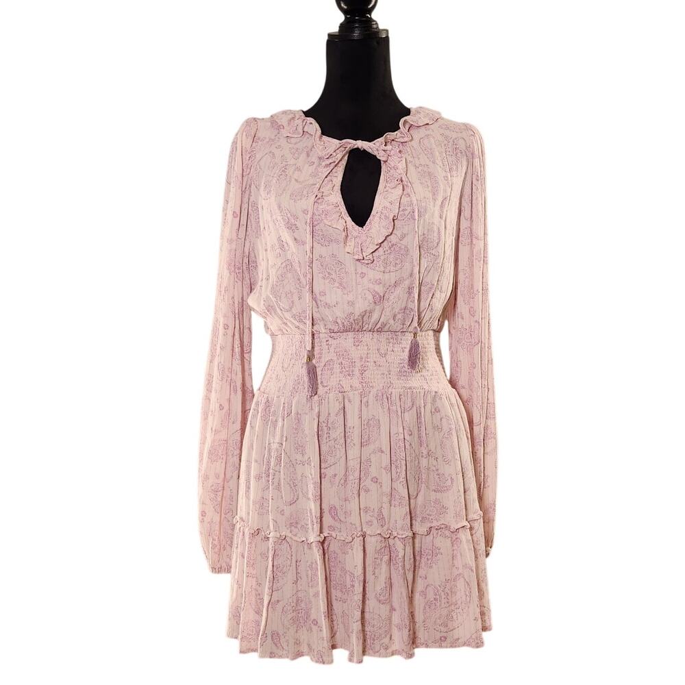 HOUSE OF HARLOW 1960 Ajay Paisley Smocked Mini Dress, Size Large